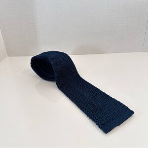 Vintage Lands’ End Blue Knit Sock Tie Square End 100% Silk Made In Italy 56.5x3